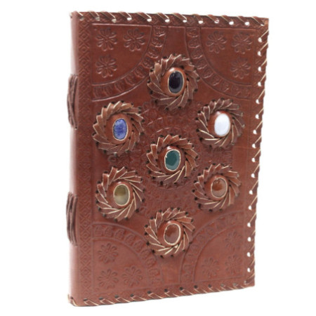 Carnet de notes en cuir avec pierres de chakra (22,5 x 15 cm)