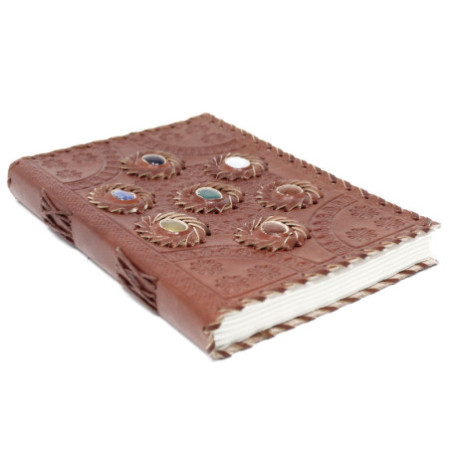 Carnet de notes en cuir avec pierres de chakra (22,5 x 15 cm)