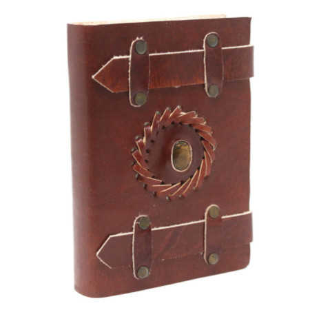 Carnet de notes en cuir œil de tigre avec ceintures 15x10 cm