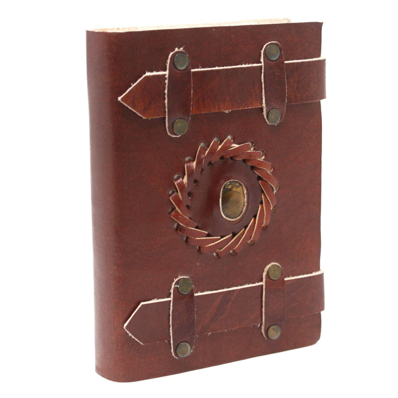 Carnet de notes en cuir œil de tigre avec ceintures 15x10 cm