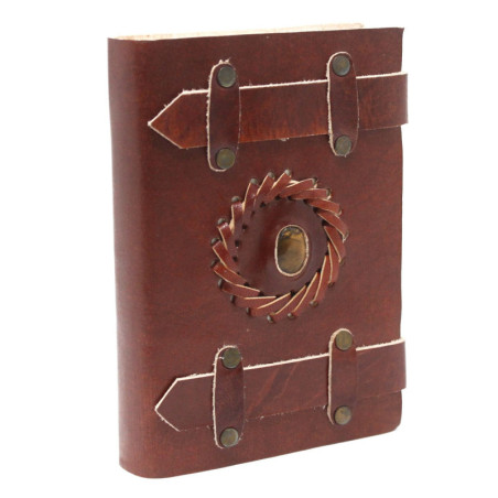 Carnet de notes en cuir œil de tigre avec ceintures 15x10 cm