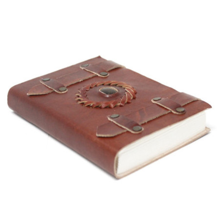 Carnet de notes en cuir œil de tigre avec ceintures 15x10 cm