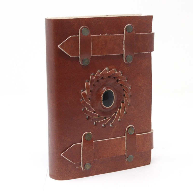 Carnet en cuir noir onyx avec ceintures 15x10 cm