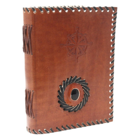 Carnet en cuir noir onyx et compas 17x12 cm