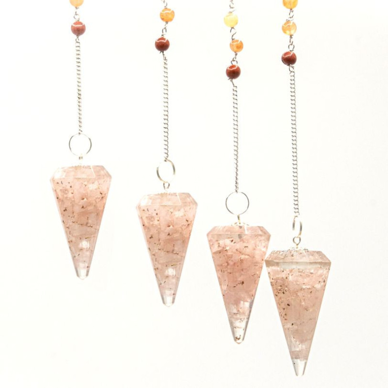 Pendule de chakra de puissance en orgonite - Quartz rose