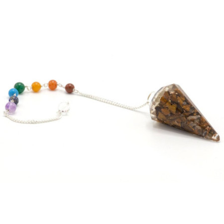Pendule de chakra de puissance en orgonite - œil de tigre