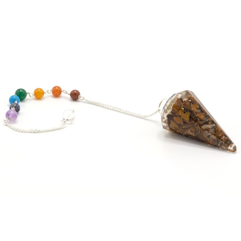 Pendule de chakra de puissance en orgonite - œil de tigre