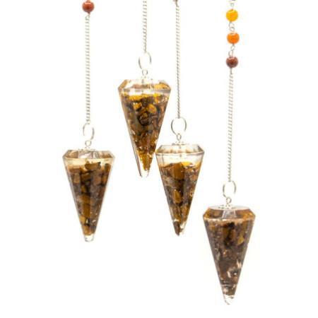 Pendule de chakra de puissance en orgonite - œil de tigre