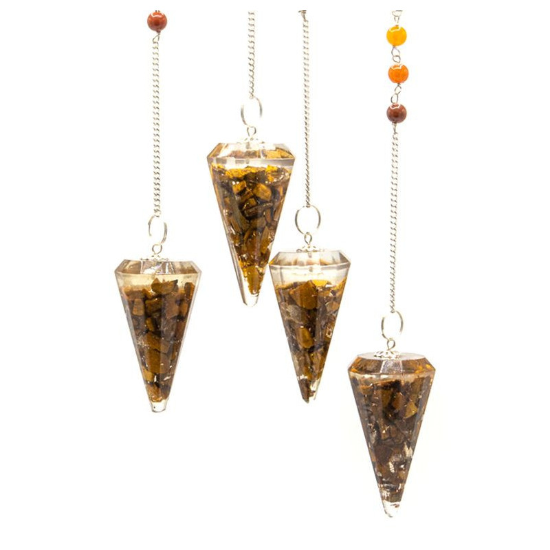 Pendule de chakra de puissance en orgonite - œil de tigre