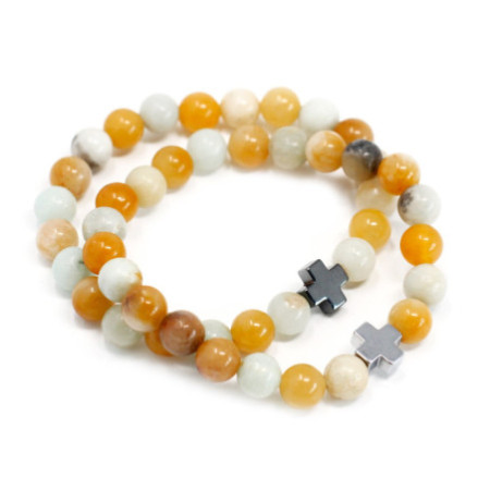 Lot de 2 bracelets d'amitié en pierres précieuses - Fidélité - Amazonite et jaspe jaune