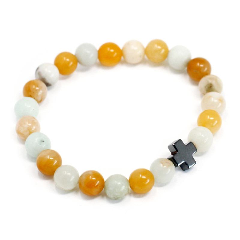 Lot de 2 bracelets d'amitié en pierres précieuses - Fidélité - Amazonite et jaspe jaune