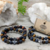 Lot de 2 bracelets d'amitié en pierres précieuses - Puissance - œil de tigre et pierre noire