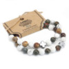 Lot de 2 bracelets d'amitié en pierres précieuses - Paix - Jaspe Picasso et Howlite blanche