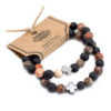 Lot de 2 bracelets d'amitié en pierres précieuses - Éternité - Jaspe peau de léopard et pierre de lave