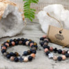 Lot de 2 bracelets d'amitié en pierres précieuses - Éternité - Jaspe peau de léopard et pierre de lave