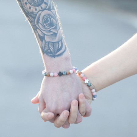 Lot de 2 bracelets d'amitié en pierres précieuses - Éternité - Jaspe peau de léopard et pierre de lave