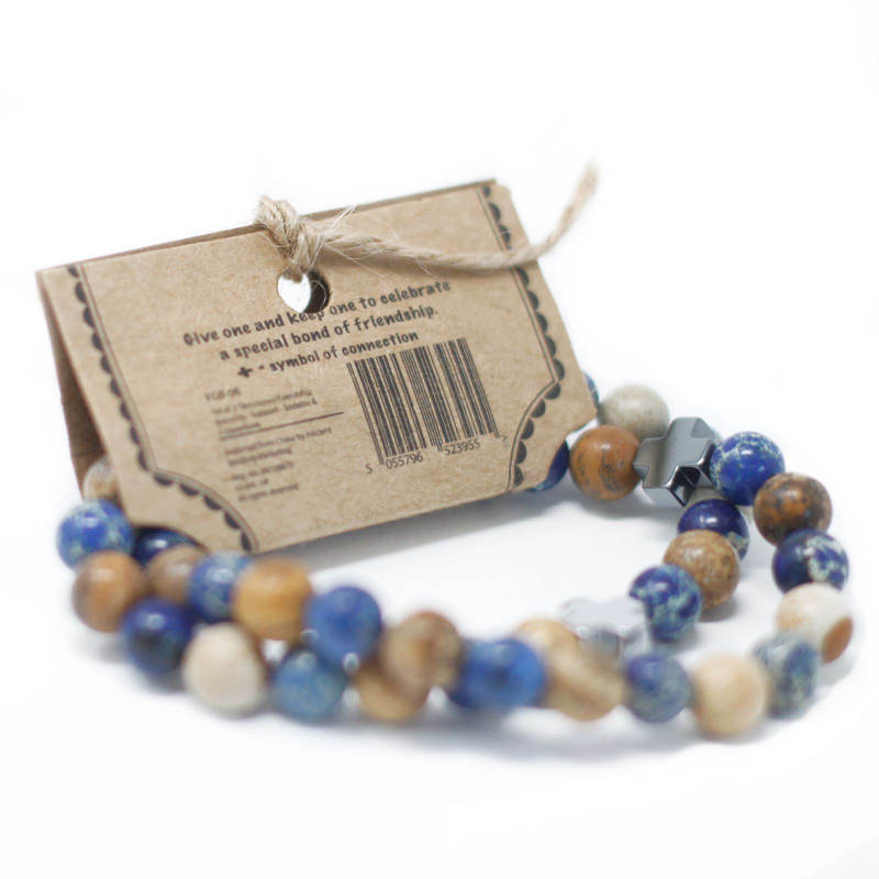 Lot de 2 bracelets d'amitié en pierres précieuses - Éternité - Jaspe peau de léopard et pierre de lave