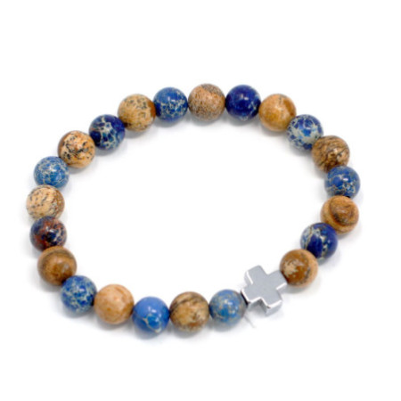Lot de 2 bracelets d'amitié en pierres précieuses - Support - Sodalite et Picturestone