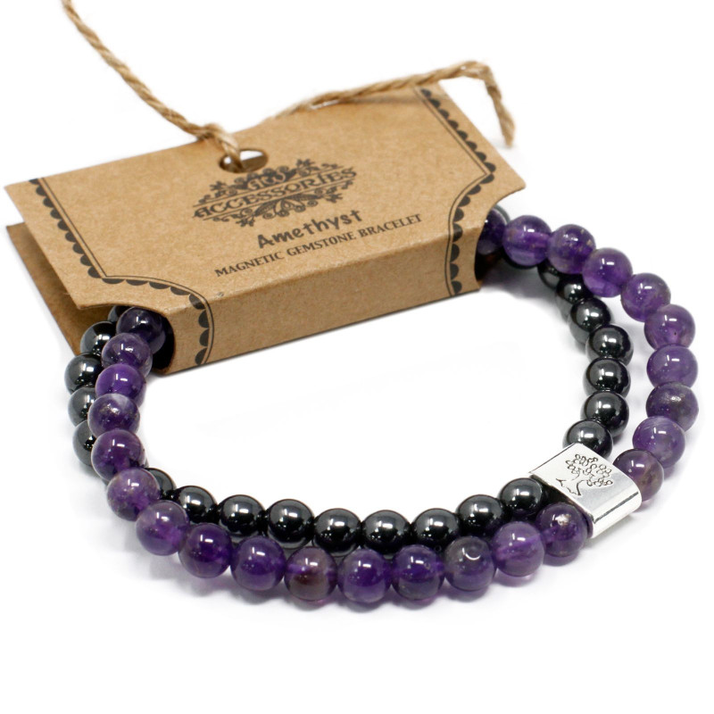 Bracelet magnétique en pierres précieuses - Améthyste