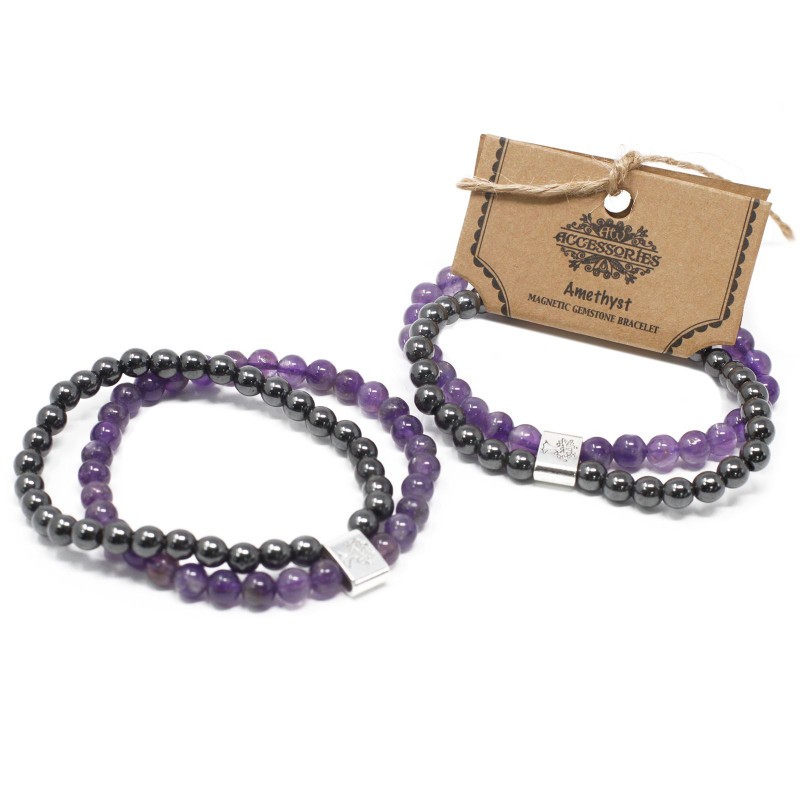 Bracelet magnétique en pierres précieuses - Améthyste
