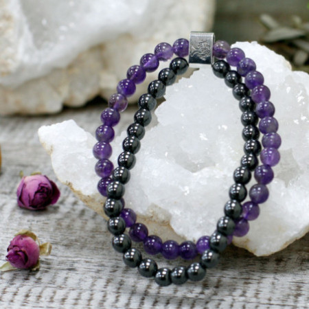 Bracelet magnétique en pierres précieuses - Améthyste