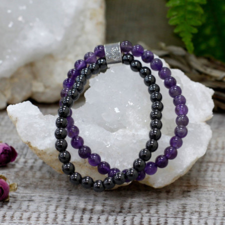 Bracelet magnétique en pierres précieuses - Améthyste