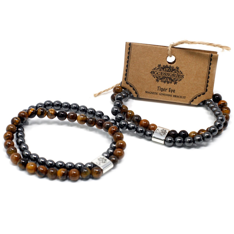 Bracelet magnétique en pierres précieuses - œil de tigre