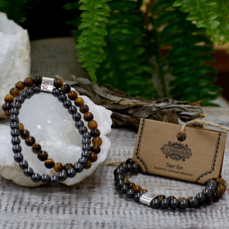 Bracelet magnétique en pierres précieuses - œil de tigre