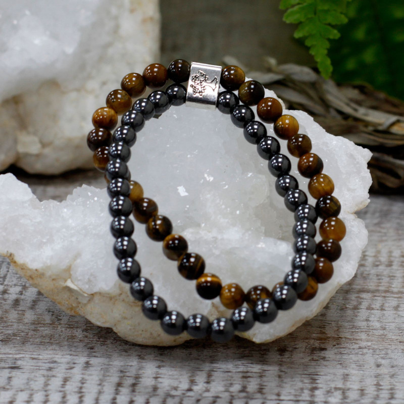 Bracelet magnétique en pierres précieuses - œil de tigre