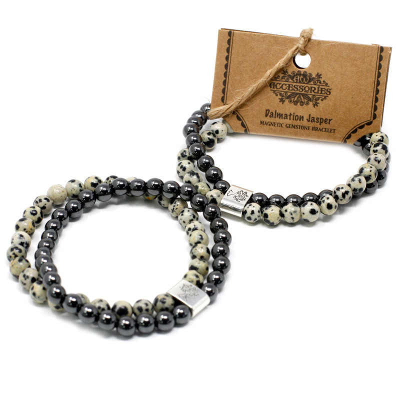Bracelet magnétique en pierres précieuses - Jaspe Dalmatien