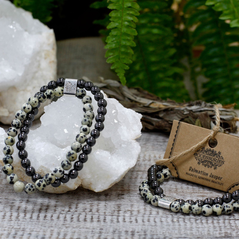 Bracelet magnétique en pierres précieuses - Jaspe Dalmatien