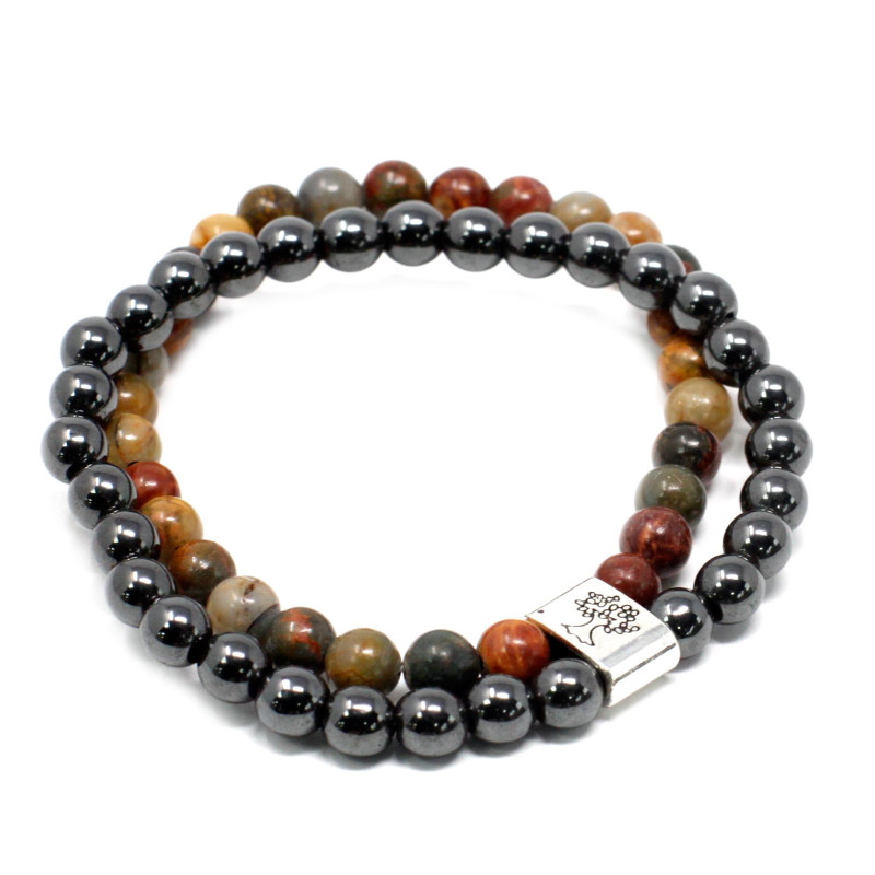 Bracelet magnétique en pierres précieuses - Jaspe Picasso