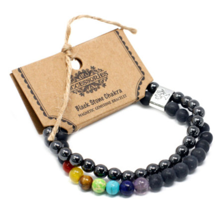 Bracelet magnétique en pierres précieuses - Chakra de la pierre noire