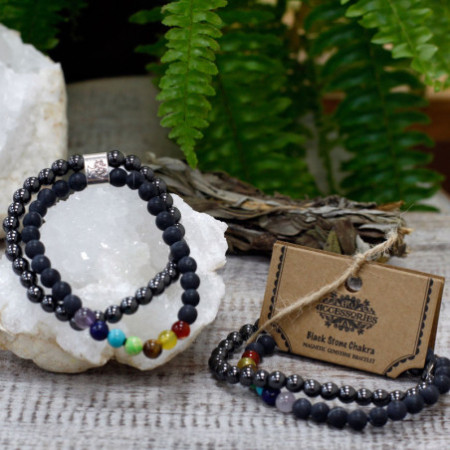 Bracelet magnétique en pierres précieuses - Chakra de la pierre noire