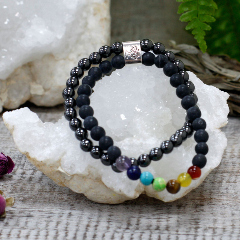 Bracelet magnétique en pierres précieuses - Chakra de la pierre noire