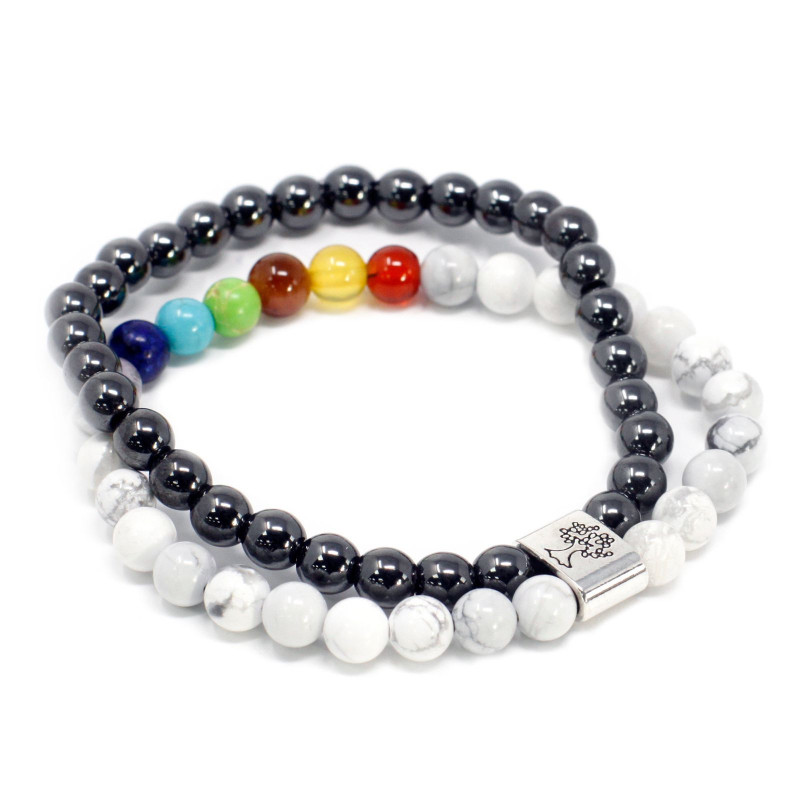 Bracelet magnétique en pierres précieuses - Howlite blanche