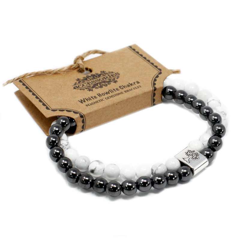 Bracelet magnétique en pierres précieuses - Howlite blanche