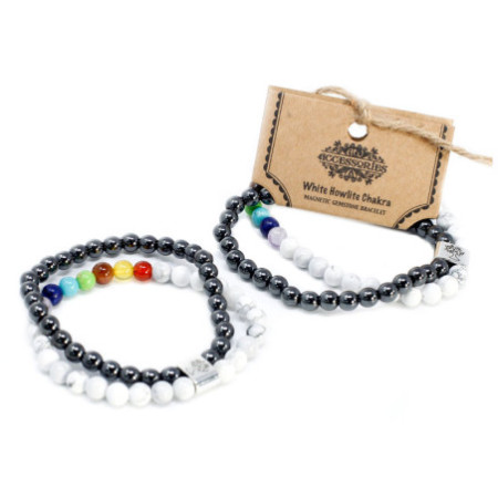 Bracelet magnétique en pierres précieuses - Howlite blanche