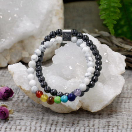 Bracelet magnétique en pierres précieuses - Howlite blanche