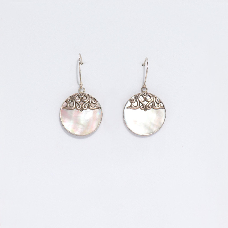 Boucles d'oreilles coquillage et argent - Disque classique - Nacre