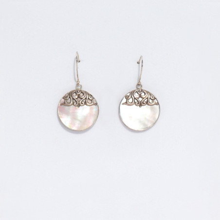 Boucles d'oreilles coquillage et argent - Disque classique - Nacre