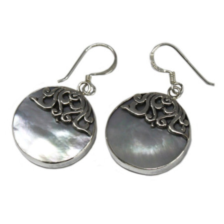 Boucles d'oreilles coquillage et argent - Disque classique - Nacre