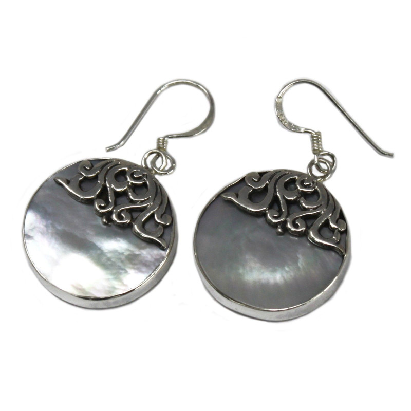 Boucles d'oreilles coquillage et argent - Disque classique - Nacre