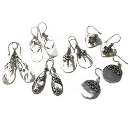 Boucles d'oreilles coquillage et argent - Disque classique - Nacre