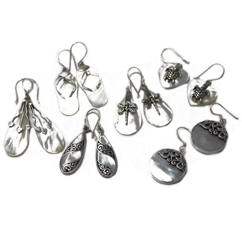 Boucles d'oreilles coquillage et argent - Disque classique - Nacre