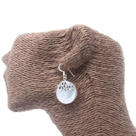 Boucles d'oreilles coquillage et argent - Disque classique - Nacre