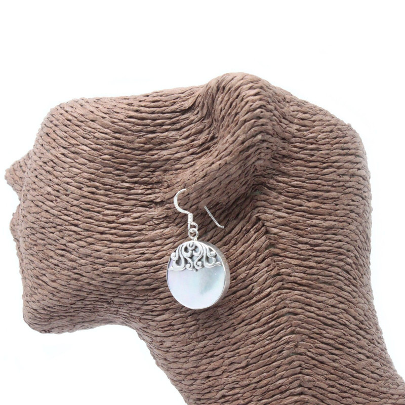 Boucles d'oreilles coquillage et argent - Disque classique - Nacre
