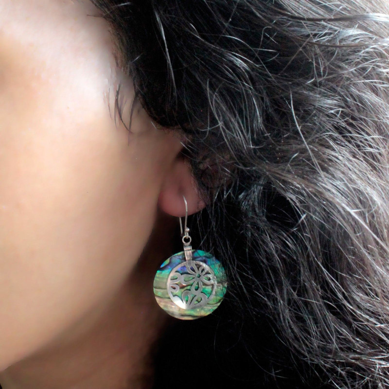 Boucles d'oreilles coquillage et argent - Disque classique - Nacre