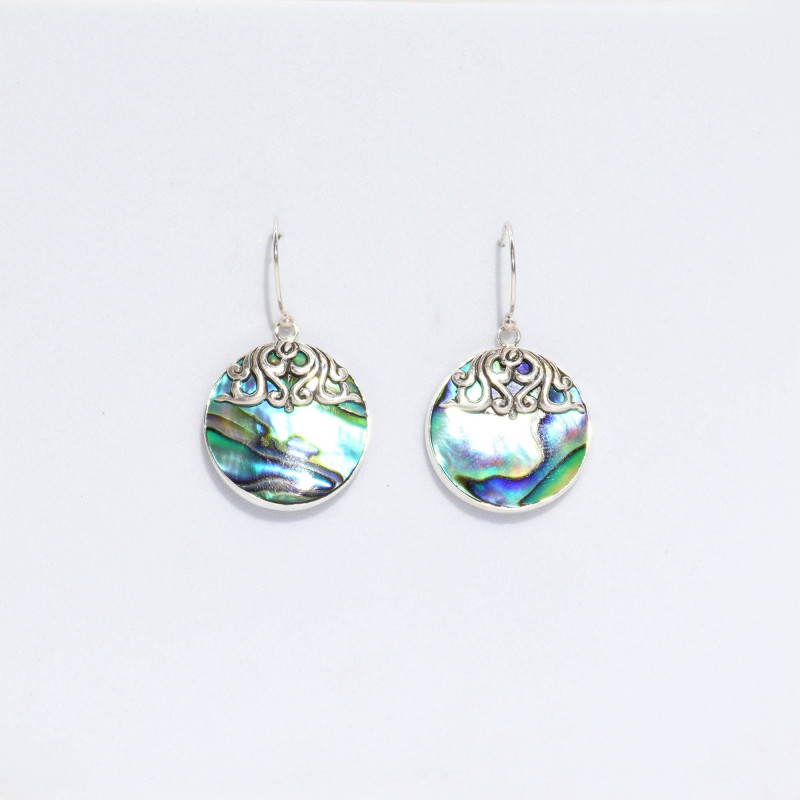 Boucles d'oreilles coquillage et argent - Disque classique - Abalone