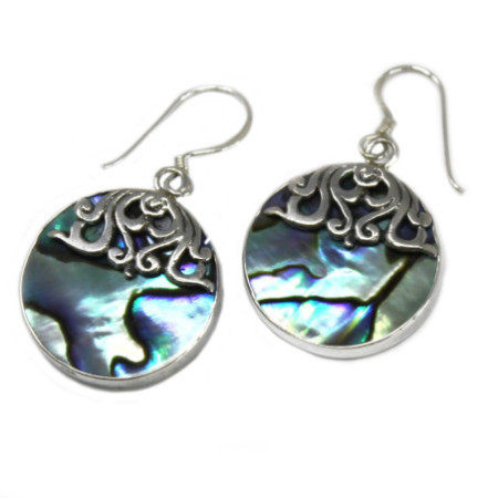 Boucles d'oreilles coquillage et argent - Disque classique - Abalone